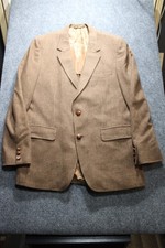 VTG Tweed Jacket Brown 42R Herringbone 100 Wool Patch Pockets Blazer