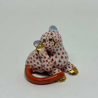 Herend Fishnet Tiger Figurine Red No.9 Hand Painted Porcelain Hungary
