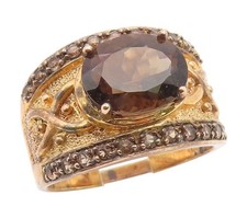 925 Sterling Silver Vintage Ring Gold Plated Smoky Quartz Band Sz 9 RG35170