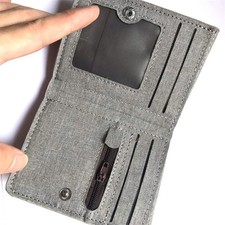 Canvas Men's Money Clip Short Trifold Wallet With Zip Coin Purse Fashion Student