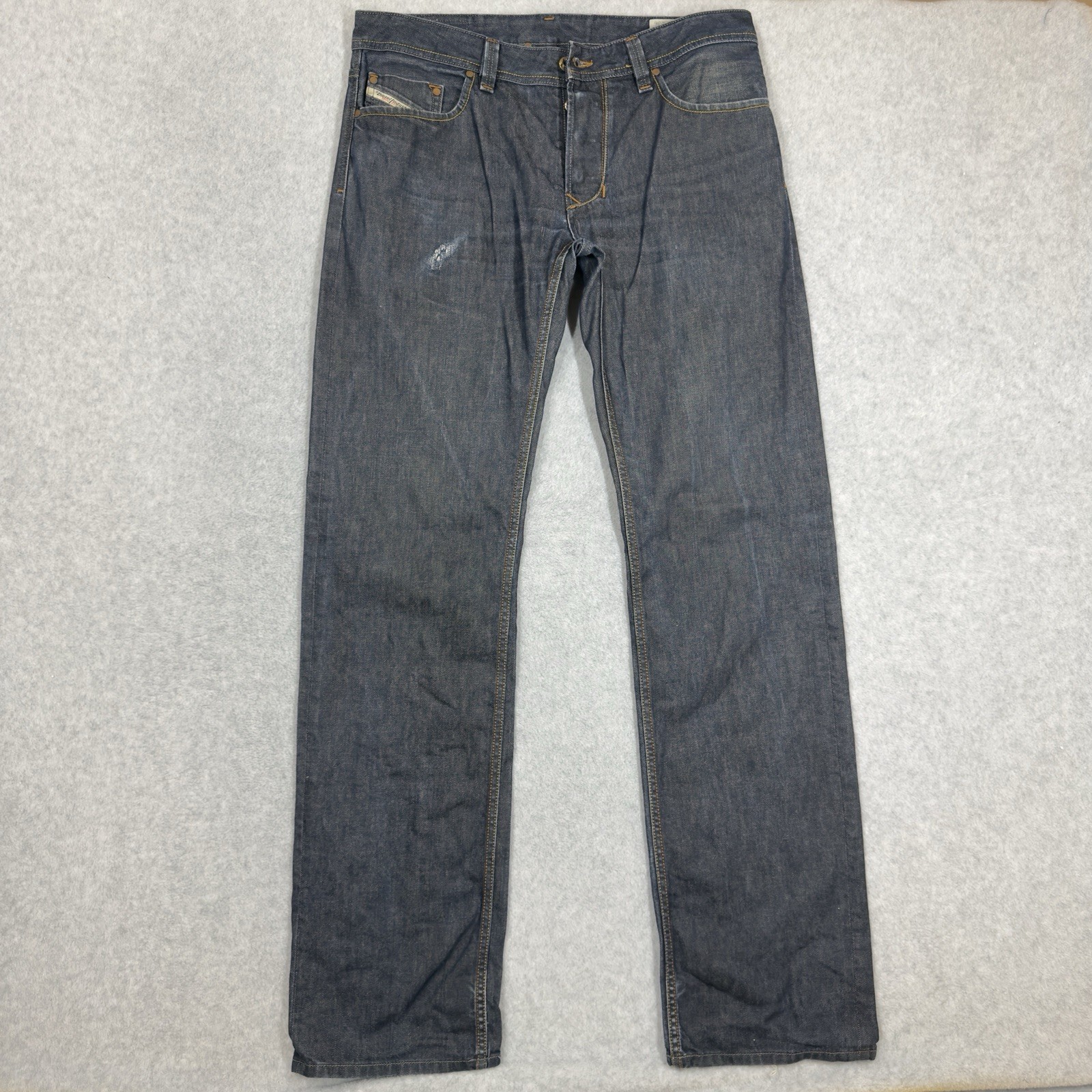 Men 34x36 Blue Dark Wash Straight Leg Distressed Italy 008zb