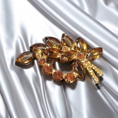 Juliana D&E  Leaf Brooch with Brown Marquise Crystal Cluster, Floral Plant Theme