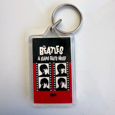 Vintage '80s THE BEATLES promo keychain 2 side Help A Hard Day's Night MPI Video