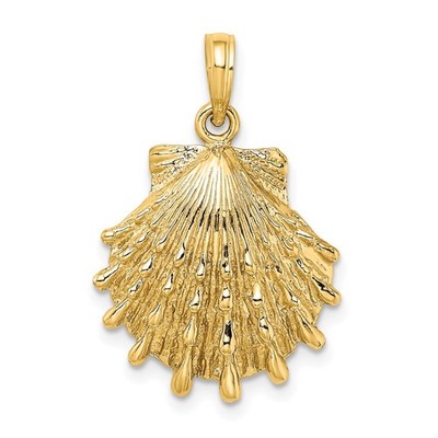 14k Yellow Gold Lions Paw Shell Charm Pendant L-0.99 Inch, W-0.73 Inch