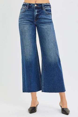 RISEN Full Size Mid Rise Crop Wide Raw Cut Hem Jeans Plus Size - Picture 2 of 18