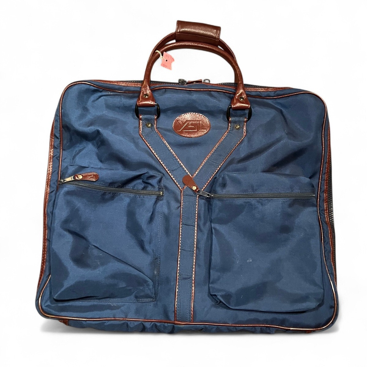 VTG Yves Saint Laurent Garment Suit Bag YSL Navy Blue Leather