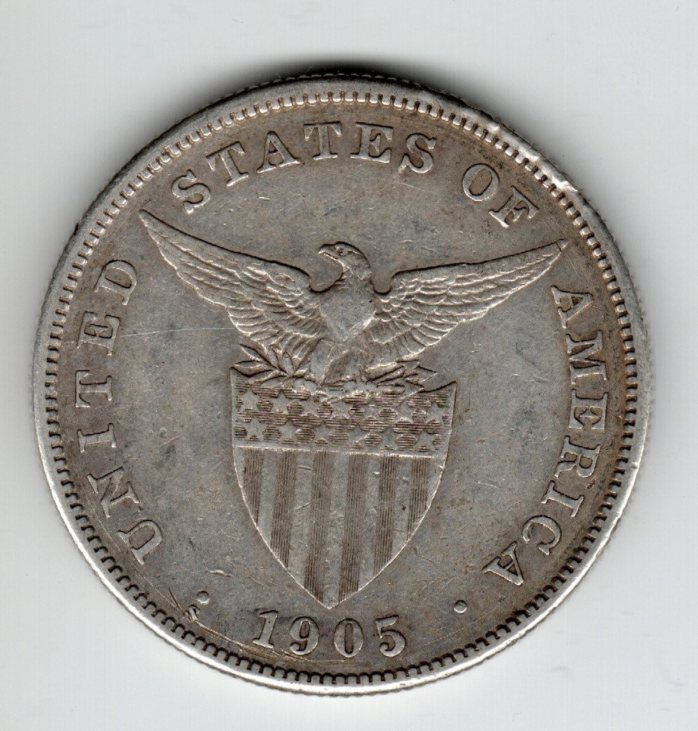 US Philippine Coin One Peso 1905 S Straight Serif - Silver - Rare Variety