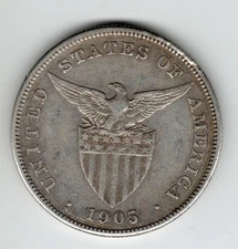 US Philippine Coin One Peso 1905 S Straight Serif - Silver - Rare Variety