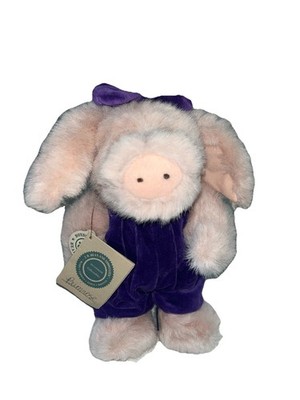 Boyds Bears PRIMROSE  11  Heavy Pink Piggy Purple Overalls & Purple Bow NWT