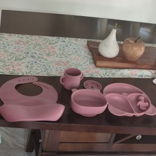 Pink Baby Feeding Set - Bib, Bowl, Plate, Cup, Lid, BPA Free, Microwave Safe