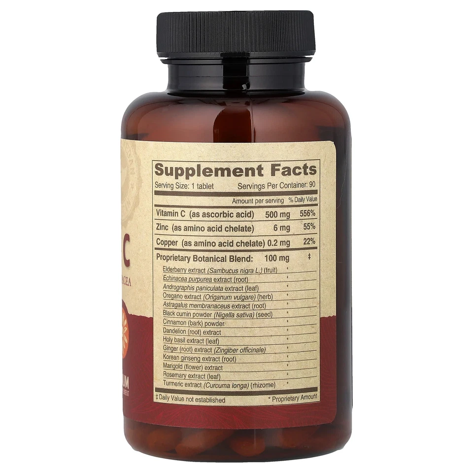 Vegan Vitamin C with Elderberry, Echinacea, Zinc, 90 Tablets - Image 2 of 2