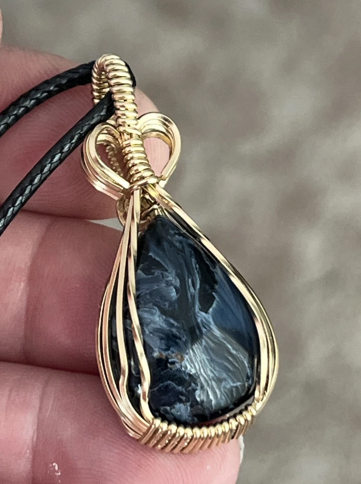 Pietersita Azul ~ Colgante Hecho a Mano Relleno Oro 14k (GF) Envuelto en Alambre 2n Foto 2 de 4