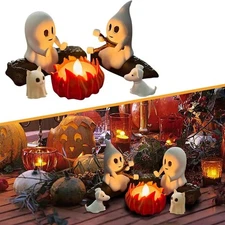Ghosts Roasting Campfire Flicker Flame Night Light, Ghost Roasting Marshmallows