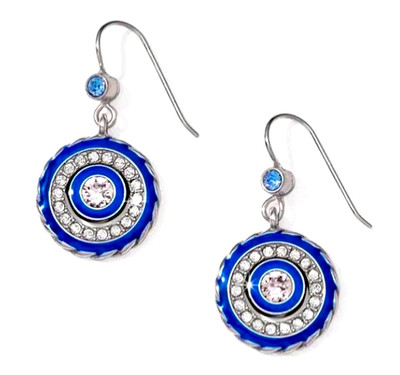 BRIGHTON HALO ECLIPSE BLUE AQUA CLEAR SWAROVSKI CRYS SLV FRWIRE EARRINGS VG+ RET