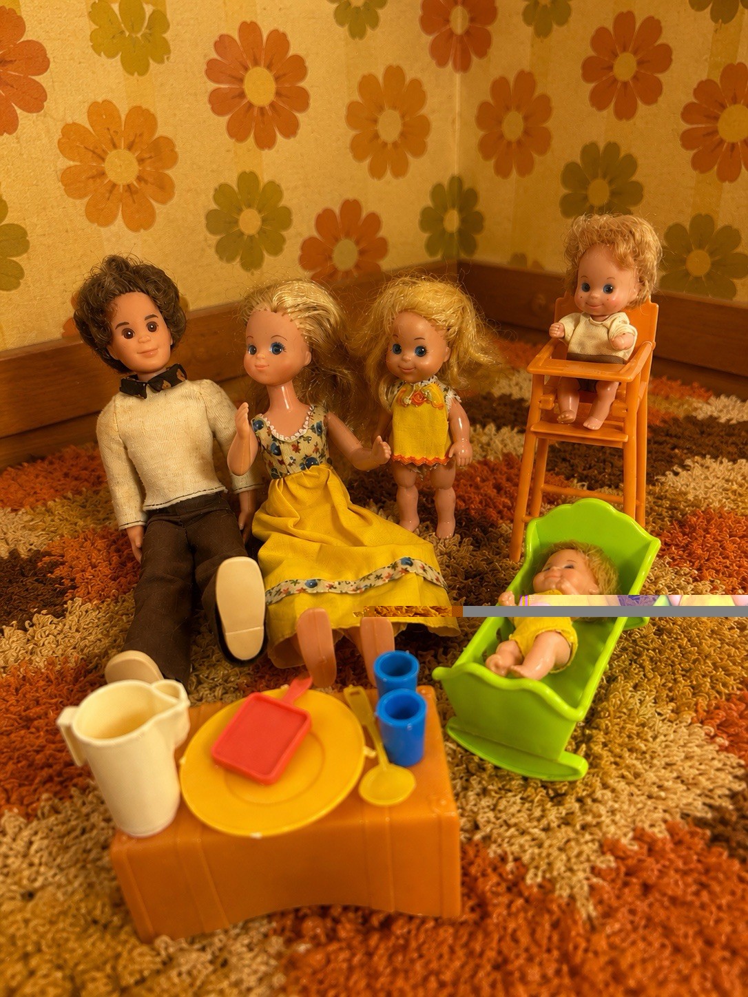 Vintage Mattel Sunshine Family Doll Lot Parents Kid Babies Furniture Accessories