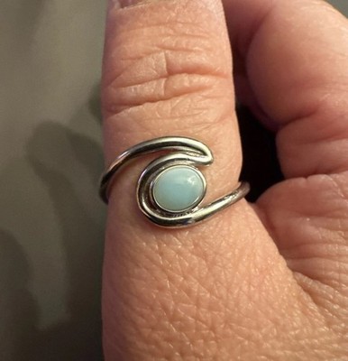 Aloha brand 925 Sterling Silver Natural Larimar Ring - Hawaiian Open Ocean Wave