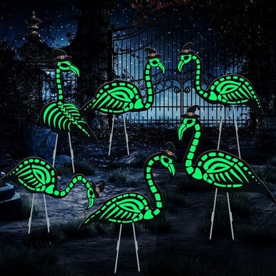WILLBOND 6 Pcs Halloween Glow in the Dark Skeleton Flamingo Scary Creepy Hallowe