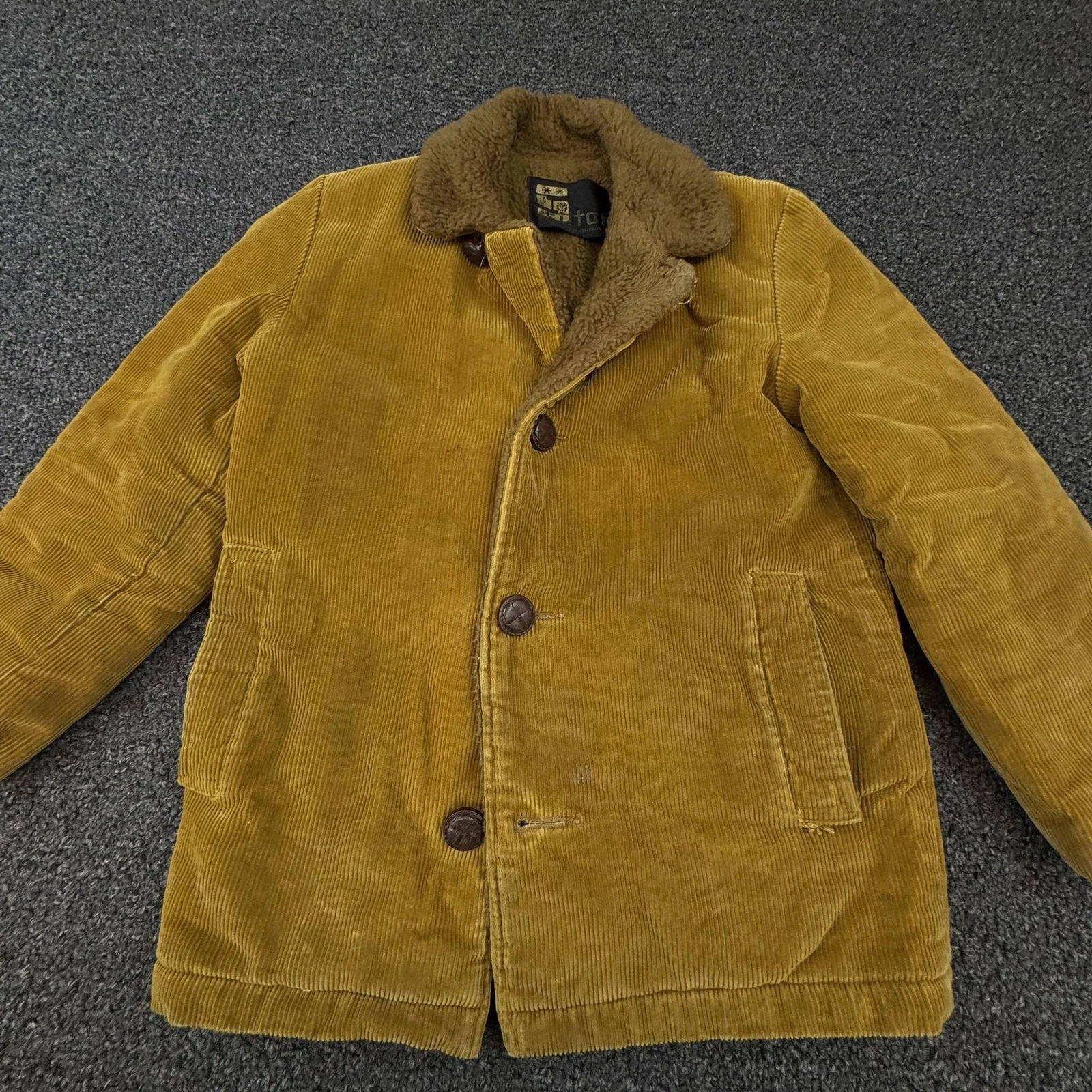 VINTAGE Sutton California Jacket Youth 10 Mustard Corduroy Sherpa Lined 70s