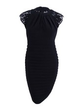 Betsy & Adam Women's Plus Size Lace-Trim Pleated Dress (22W, Black) 749709352996