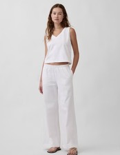 Gap Linen Pants Womens XL White Wide Leg Pull On Drawstring Beachy Capsule