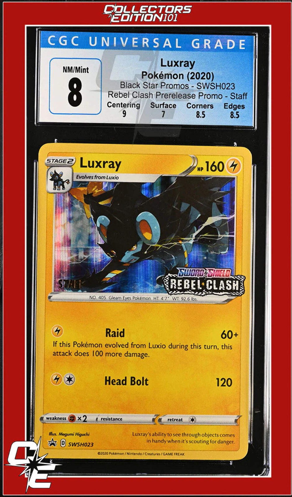 SWSH Black Star Promo Luxray SWSH023 Rebel Clash Prerelease Promo STAFF CGC 8