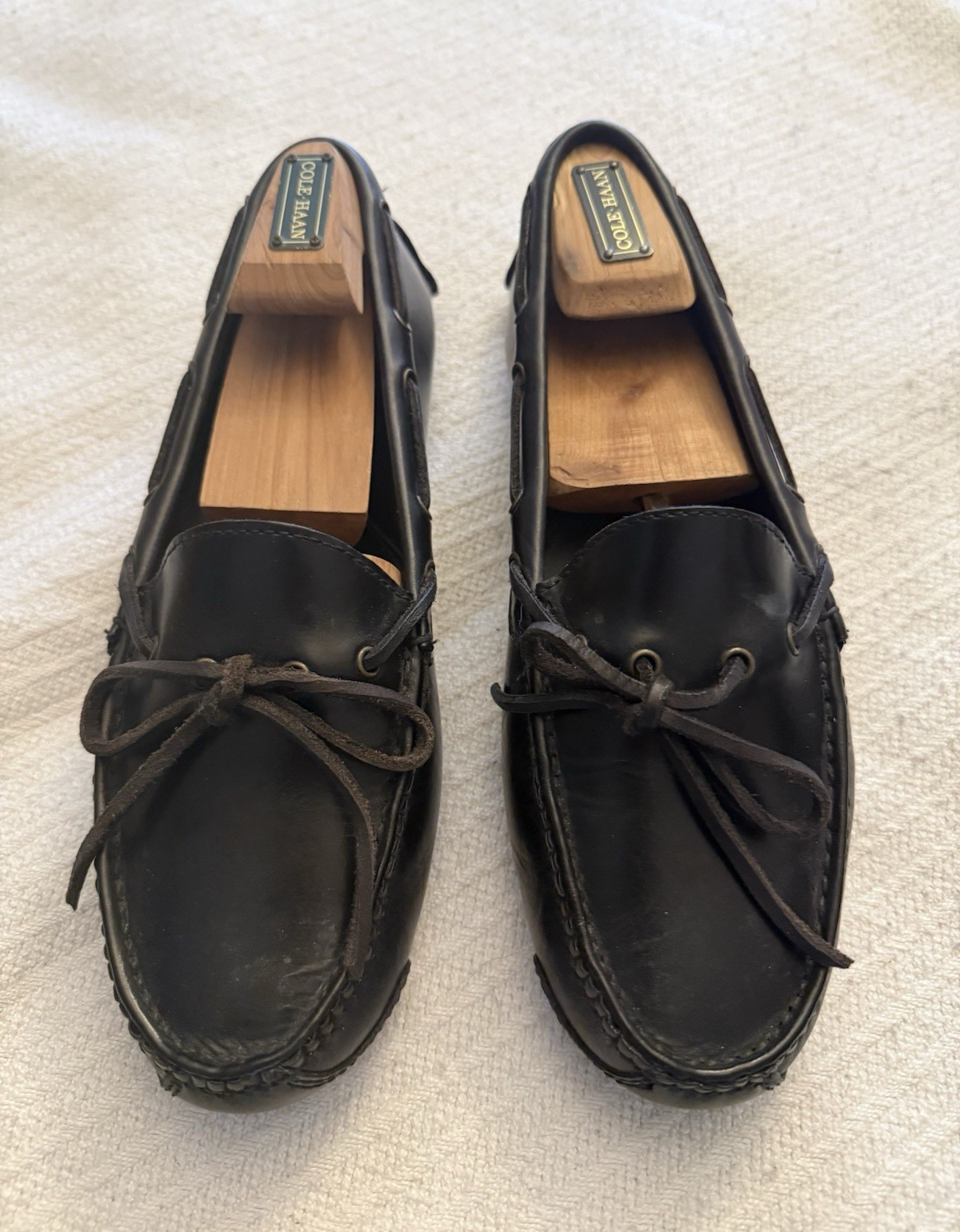 Cole Haan Men's Black Leather Lace-Up Moccasin Driving Loafers US 8 Rubber Sole