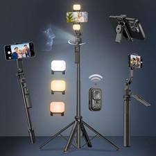 Auto Face Tracking Selfie Stick Tripod for iPhone with Light,360 Black