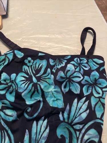 Maxine Womens Blue Floral Print One Piece Swimsuit Size 12 - Picture 4 of 10