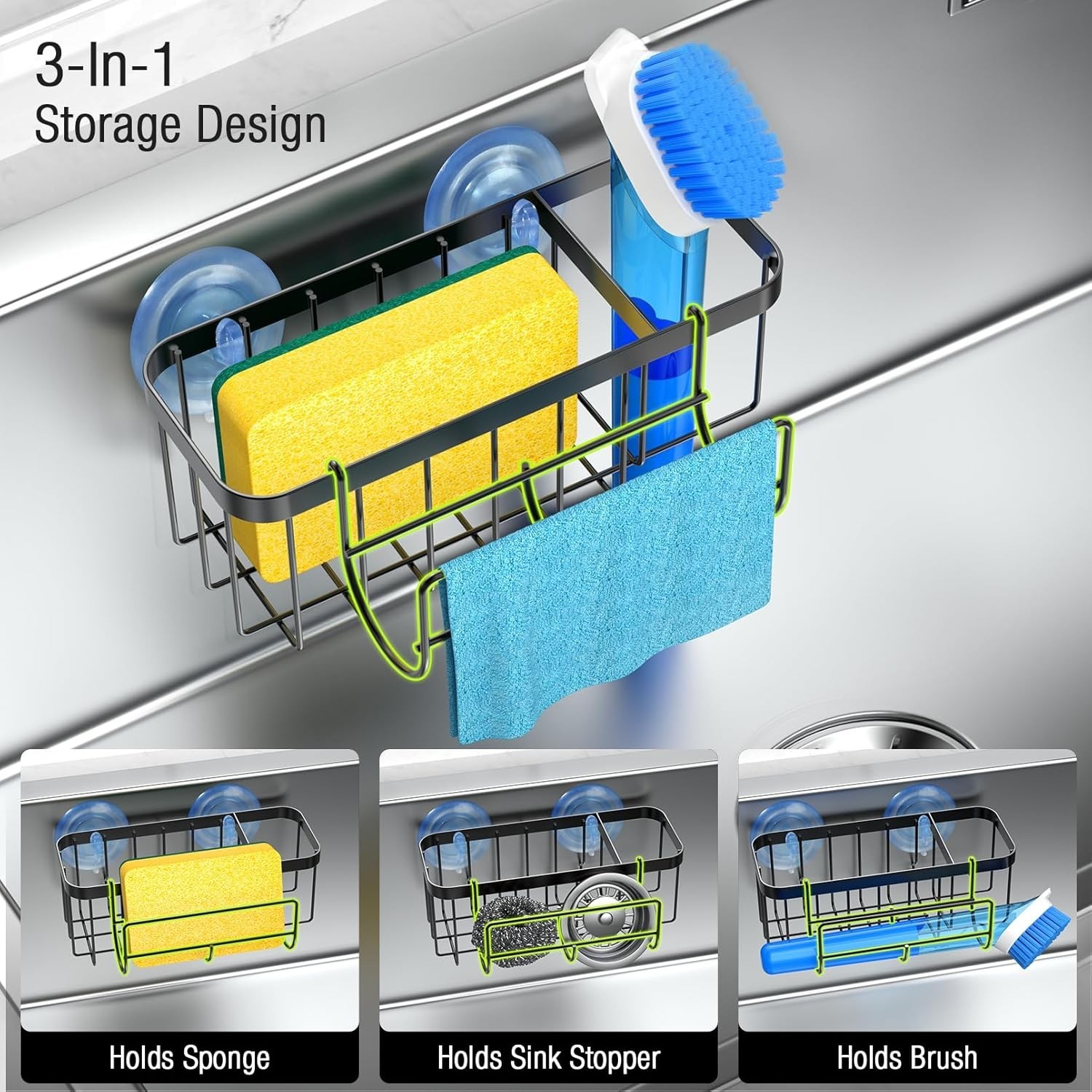 как выглядит 3-in-1 Kitchen Sink Organizer - Rust-Resistant Space-Saving Design in Black фото