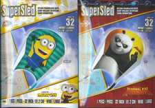 2 X Kites Supersled Frameless Kites KUNG FU PANDA MINIONS 32" Wide Large NIP