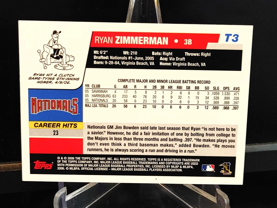 Ryan Zimmerman RC 2006 Topps National Baseball Card Day #T3 - Nationals - Image 2 of 2