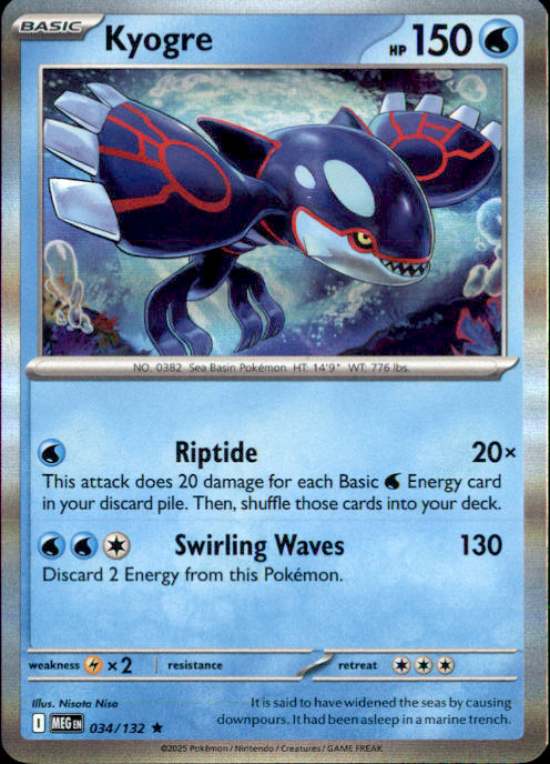 Kyogre Holo Rare ME01: Mega Evolution 034/132 NM Nisota Niso 2025