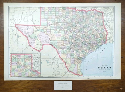 Mapa de Texas 1901 de colección 22"x14" antiguo original AUSTIN DALLAS FORT VALT TX - Imagen 2 de 9