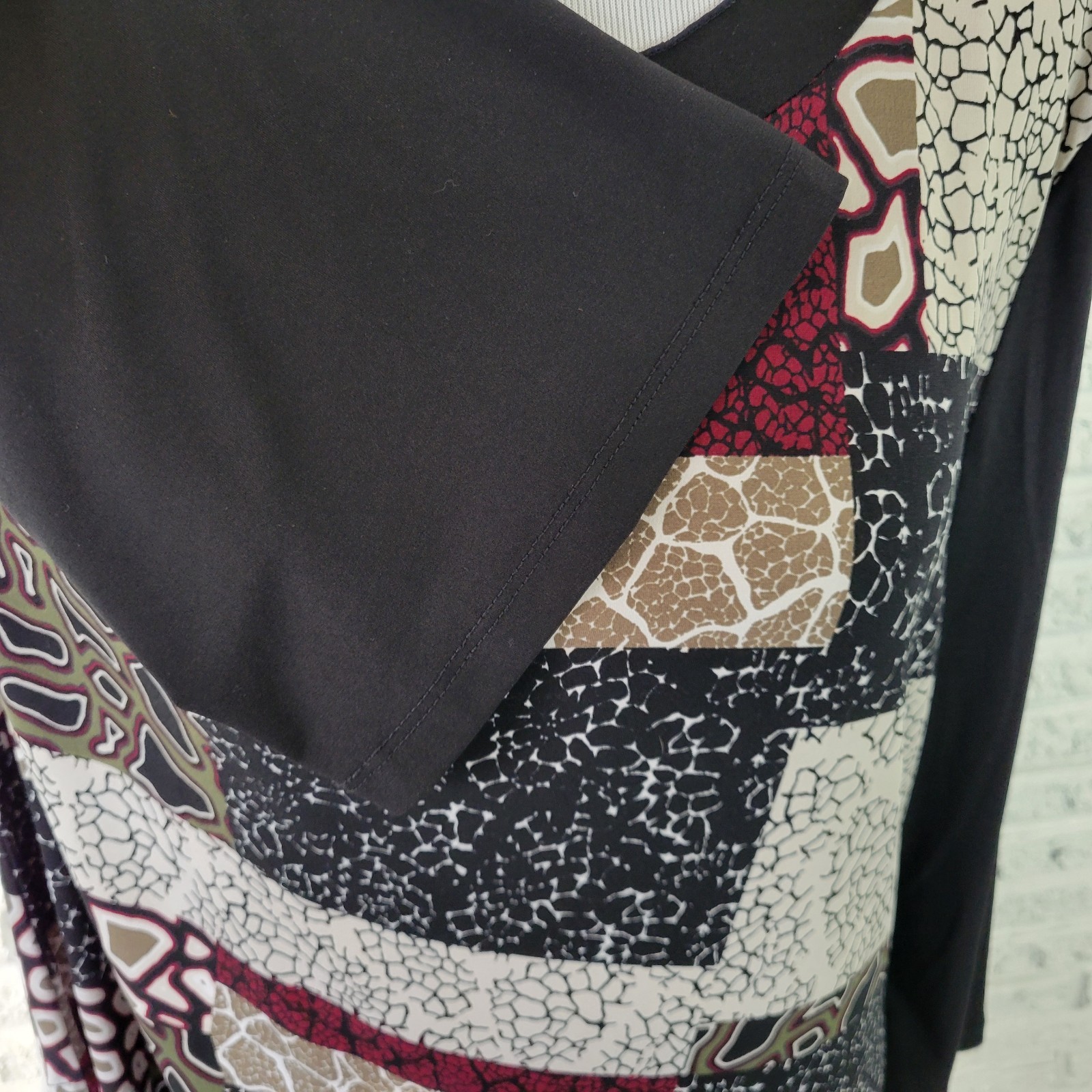 Style Co Womens Top XL Tunic 3/4 Sleeve Black Red Geometric Chiffon Hem Casual