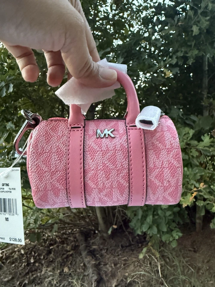 Michael Kors XS Lona Llavero Caja de Regalo Rosa de Té Mk Logo Foto 4 de 4