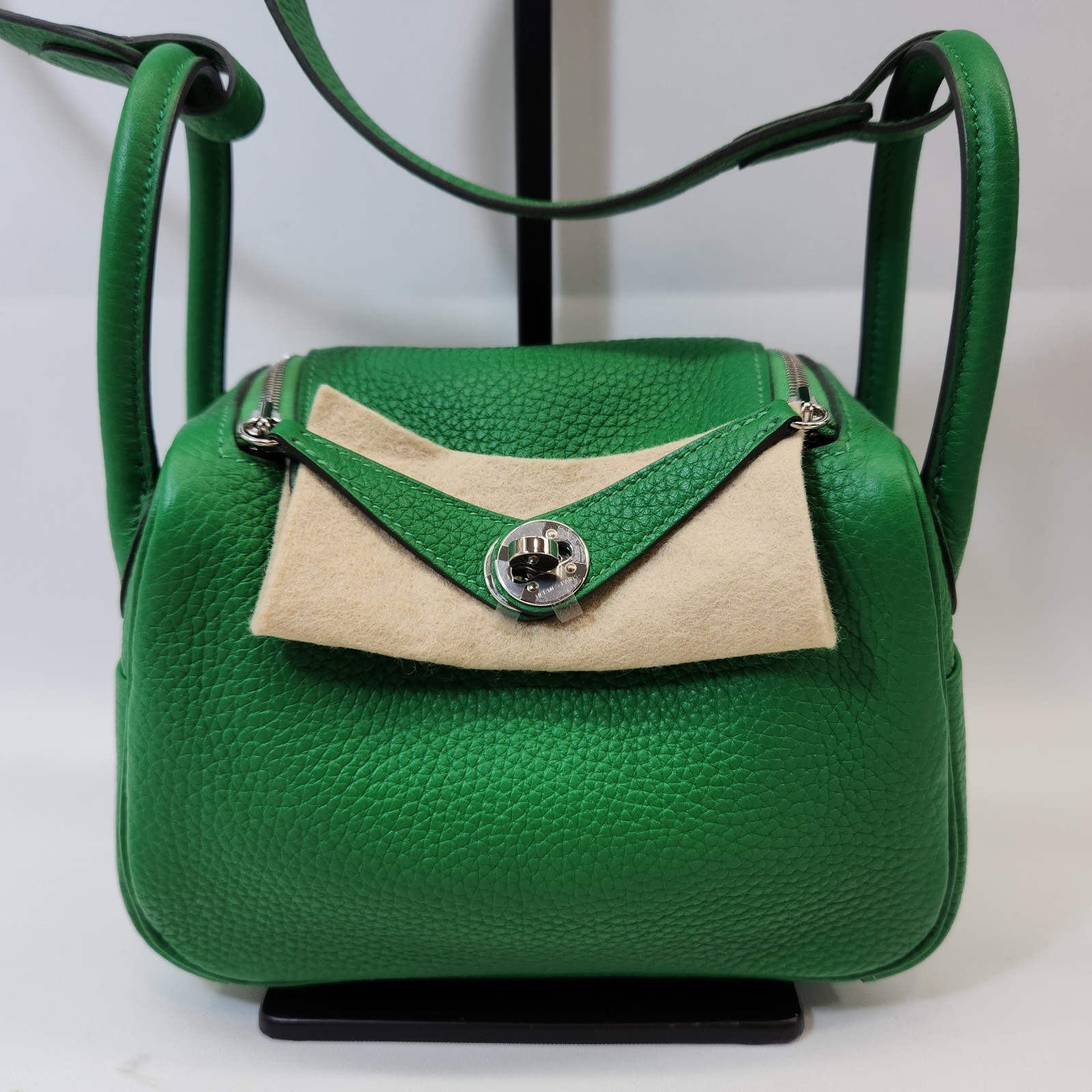 Hermes Lindy Mini Bag Clemence Bambou Green Leather & Palladium HW, Receipt 2021