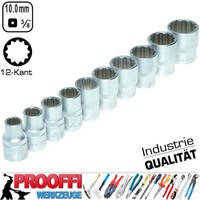 "10-Tlg SteckschlüSsel 3/8\"Stecknuss Nuss Satz 12-Kant Vielzahn 8 - 19 Mm Kurz"