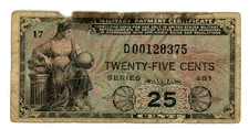 481 Military Payment 25 cent First printing replacement VG
