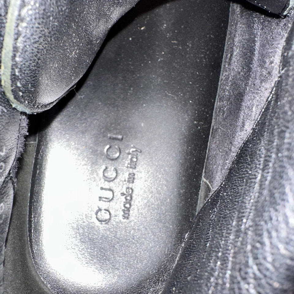 Gucci Black/Beige Leather and Diamante Canvas High Top Sneakers Size 9.5 G - Image 4 of 4