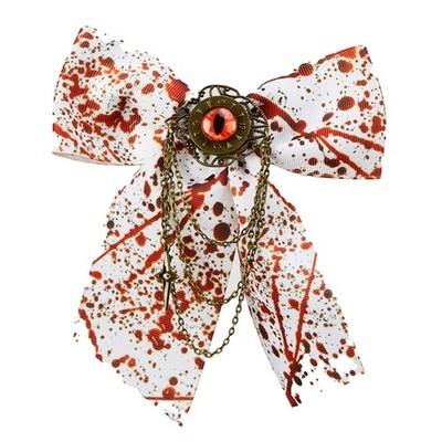 Halloween Eyeball Hair Clip Hairpin With Distressed Blood Effect Fabric Bowknot