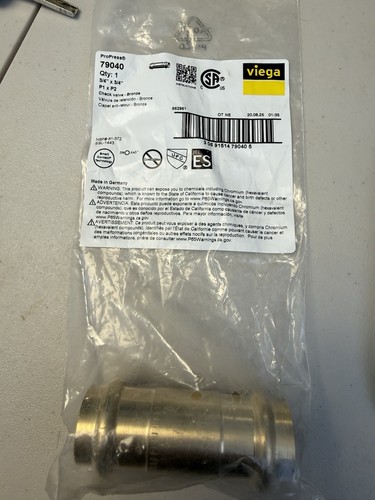 Viega ProPress 79040 3/4" Press Check Valve Inline spring