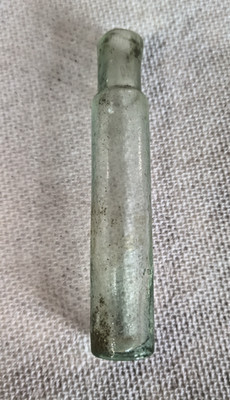 Antique Aqua Small Narrow Bottle Vial, Victorian - Medicine or Witch Bottle