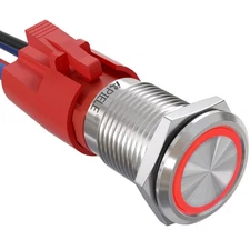 10 Amp 16mm Latching Push Button Switch 12V Angel Eye LED Waterproof Round Se...