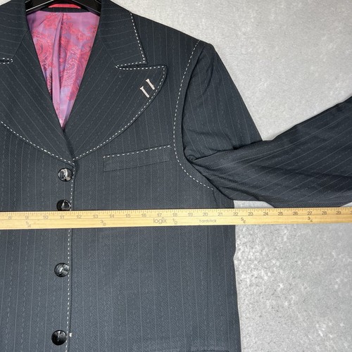 Valentino Ferrel Mens Sz 42R Italy Suit Jacket Blazer Coat Black Pinstripe - Picture 8 of 12