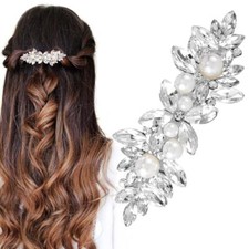 Rhinestone Hair Clip Sparkly Crystal Pearl Barrettes French Wedding Prom A