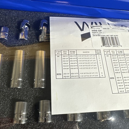 Williams USA 3/8"Drive SAE Deep & Shallow 12pt + 8pt Sockets Set Case WSB-32FTB - Picture 4 of 13