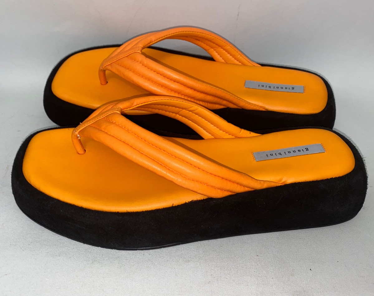 Women's GianniBini Wesley Leather thong platform sandals Citral