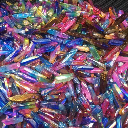 100g Mixed Titanium Rainbow Aura Lemurian Quartz Crystal Point Healing Stones - Picture 10 of 13