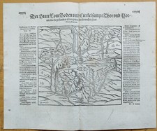 Large Plan of Rome Italy - Original Woodcut Munster Cosmographia - 1592