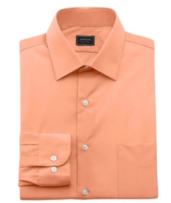 arrow poplin fitted dress shirt Arrow Fitted Dress Shirt Poplin Spread-Collar No Iron Light Orange